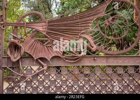 Wrought iron fence in the Güell Pavilions a work by Gaudí with the