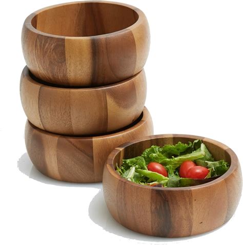 Woodard And Charles Set Of 4 Acacia Wood Large Individual Salad Bowls Snack Serving