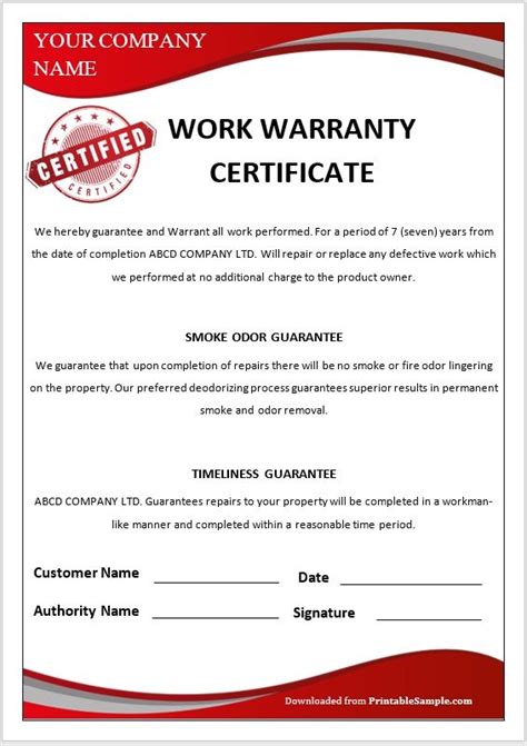 18 Free Sample Warranty Certificate Templates Printable Samples