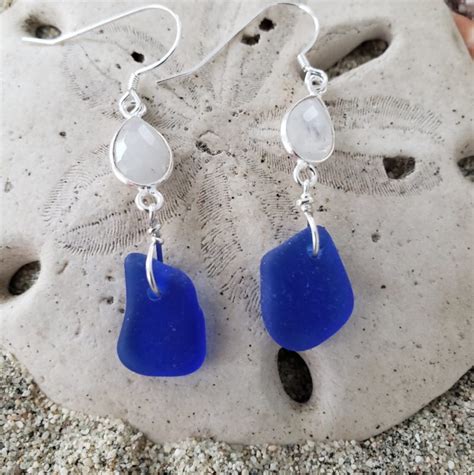 White Quartz And Cobalt Blue Sea Glass Earrings Sterling Sisters Jewelry Designs