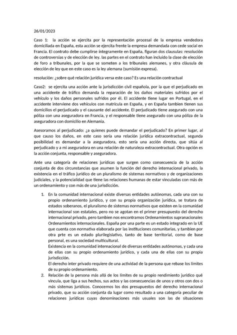 Derecho inter priv 26 01 Caso 1 la acción se ejercita por la