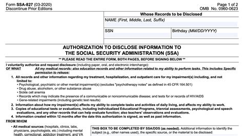 Form Ssa 827 Instructions Disclosing Information To Ssa