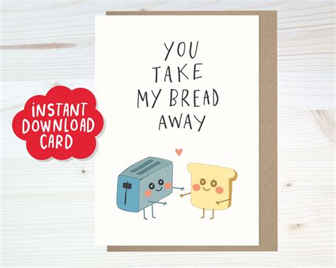 Instant Download Toast Bread Card Cute Kawaii Toaster And Bread Card