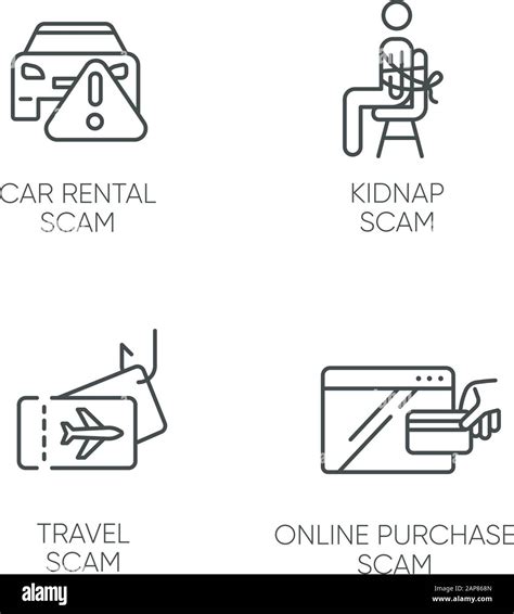 Scam Types Linear Icons Set Car Rental Online Purchase Fraudulent