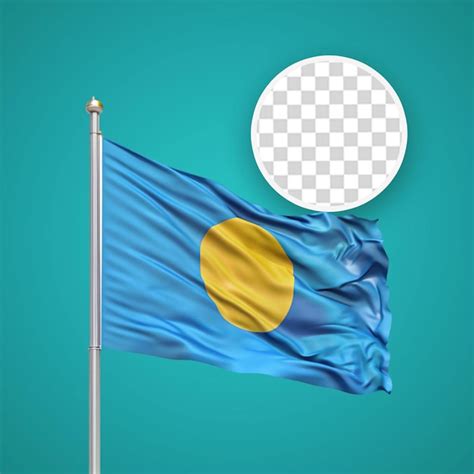 Premium Psd Palau Waving Flag On Flagpole