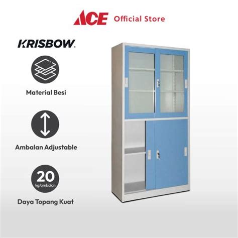 Jual Ace Krisbow Lemari Arsip Kantor Besi 4 Pintu Geser Biru File