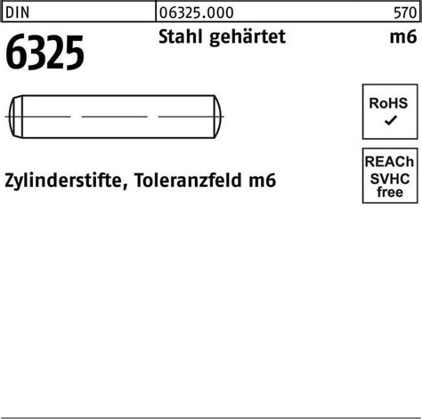 Goupille cylindrique DIN 6325 2 m6 x 6 Acier trempé Tolérance m6 DIN