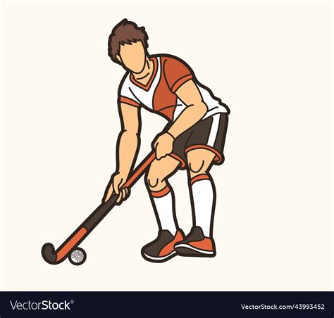 Field Hockey Sport Male Player Action Cartoon Vector Image