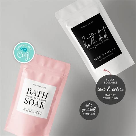 Pouch Label Templates Editable Bath Salts Label Design Etsy