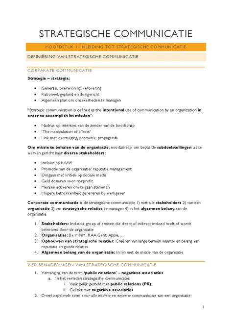 Strategische Communicatie Samenvatting STRATEGISCHE COMMUNICATIE