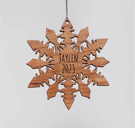 Custom Cherry Wood Snowflake Christmas Ornament Rustic Wooden