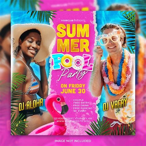 Premium Psd Club Dj Tropical Hot Summer Poll Party Flyer Social Media Post And Web Banner Template