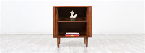 Mid Century Modern Tambour Door Walnut Cabinet By Barzilay Danish