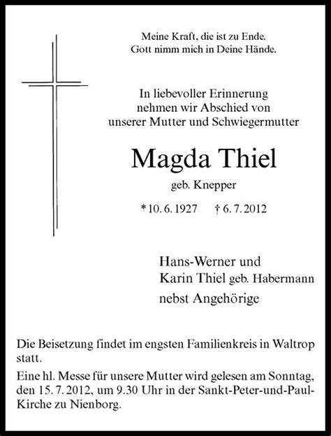 Traueranzeigen Von Magda Thiel Trauer Ms