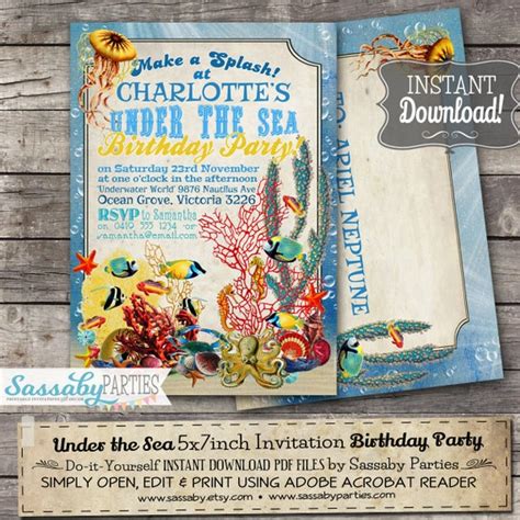 Under The Sea Invitation Instant Download Editable And Printable Ocean Underwater Sealife