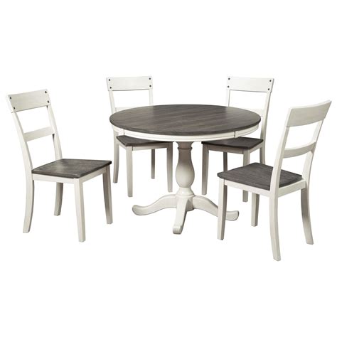 Signature Design By Ashley Nelling Farmhouse Two Tone 5 Piece Round Dining Table Set Sheelys