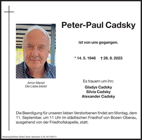 Traueranzeigen Von Peter Paul Cadsky Trauer Bz