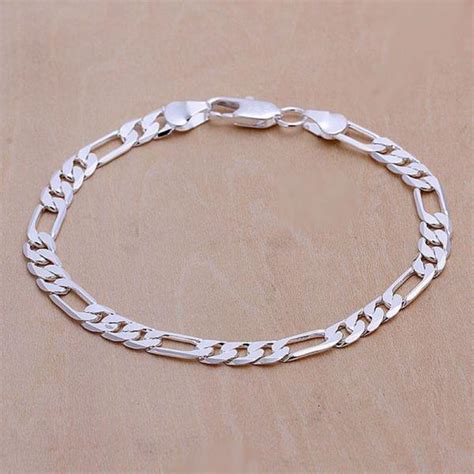 Fsh Men S Silver Bracelet Figaro Chain Bracelets Mm