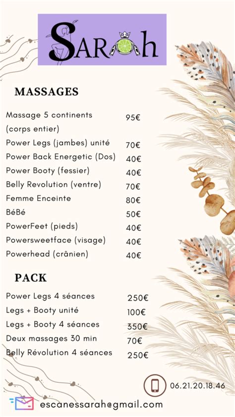 Tarifs Sarah Massages Grenoble