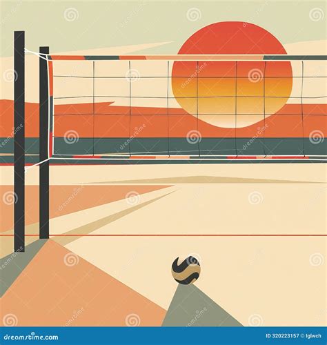 Minimalist Volleyball Court At Sunrise Stock Illustration