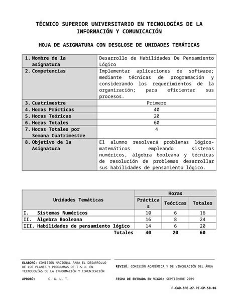 DOCX HOJA DE ASIGNATURA CON DESGLOSE DE UNIDADES Web ViewElabora La