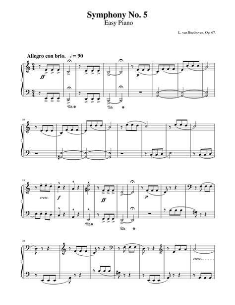 Symphony No 5 Beethoven Easy Piano Sheet Music For Piano Solo