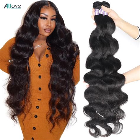 Allove 30 Inch Body Wave Bundles Human Hair Bundles Brazilian Remy Hair