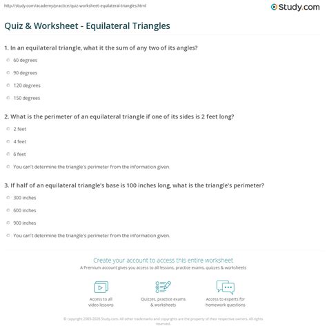 Quiz & Worksheet - Equilateral Triangles | Study.com