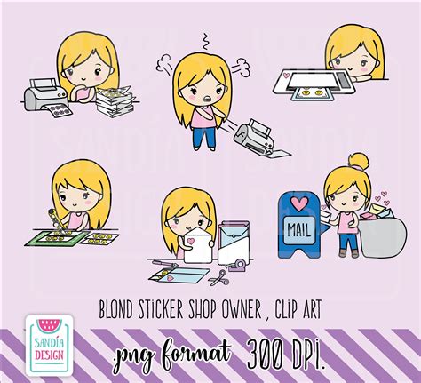 Blond Girl Sticker Shop Owner Clipart Print And Cut Stickers Chibi