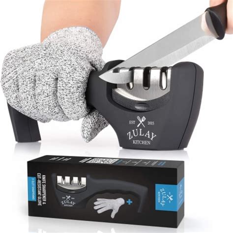 Zulay Kitchen 3 Stage Knife Sharpener Cut Resistant Glove 2 Frys