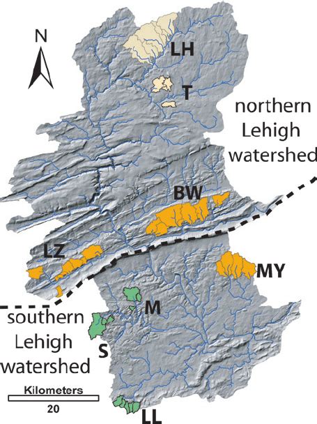 Sampling Locations In The Lehigh River Watershed With Blue Mountain