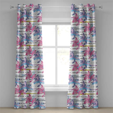 Ambesonne Lily Pattern Grommet Curtain Botany Floral Boho Art 50x120