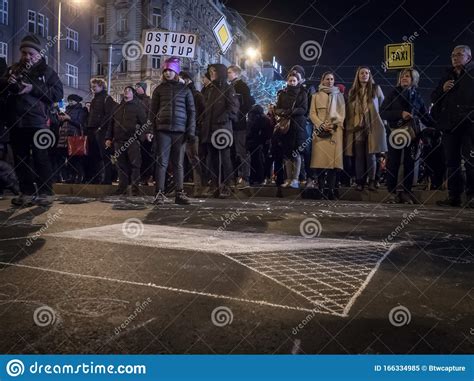 Shame Resign Ten Thousands Protests On Wenceslas Square In Prague