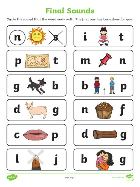 Final Sounds Illustrated Worksheets Pdf