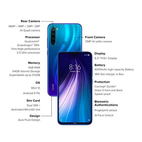 Xiaomi Redmi Note 8 Neptune Blue 4gb Ram 64gb Storage At ₹ 9999