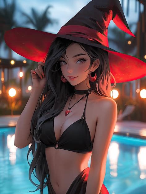 Premium Ai Image Manga Anime Beauty Halloween Sexy Witch Wear Bikini