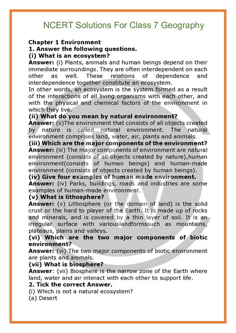 Ncert Solutions For Class 7 Geography Chapter 1 Environment Pw