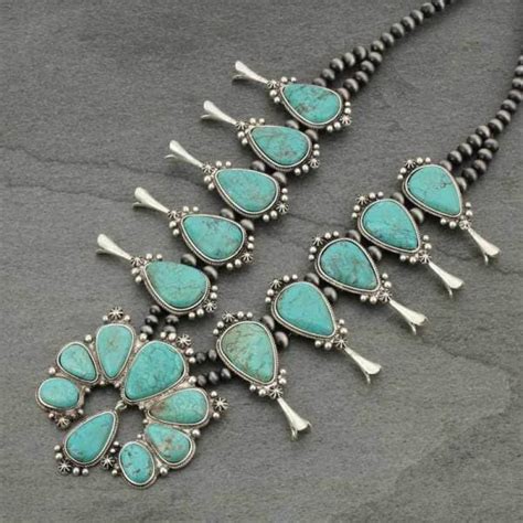 Full Squash Blossom Natural Turquoise Necklace – Squash Queen