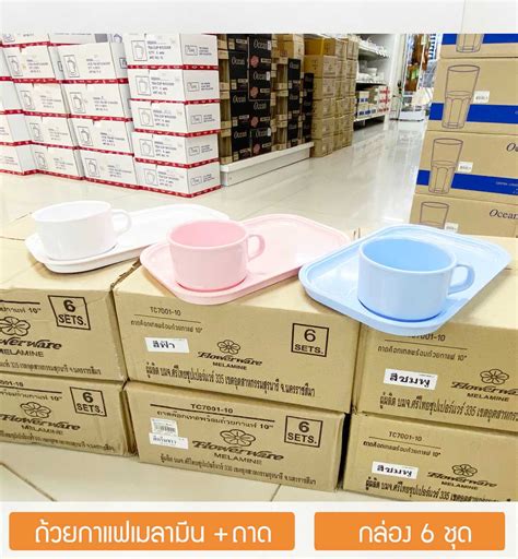 [กล่อง 6ชุด] ชุดอาหารว่างเมลามีน ถ้วยกาแฟพร้อมถาดรอง ใช้จัดเบรค Flowerware Melamine Coffee Break