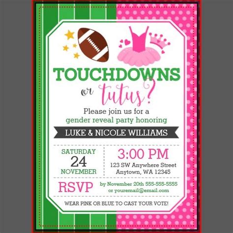 Touchdowns Or Tutus Gender Reveal Party Invitation Zazzle Tutus