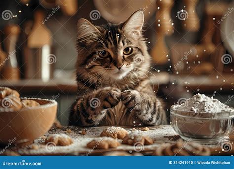 Cute Portrait Fluffy Kitten Cat Eating Cookies Photograph Hd