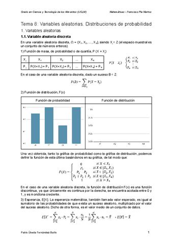 Apuntes Tema 8 Variables Aleatorias Distribuciones De Probabilidad Pdf