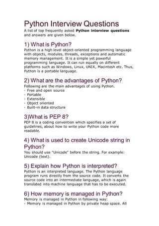 Python Interview Questions PDF