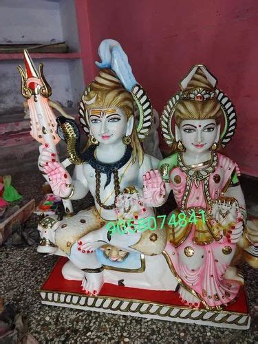 Painted Hindu Marble Shiv Parivar Statue For Worship Size 2 Feet At