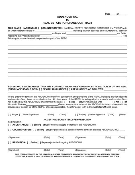 Utah Addendum To Real Estate Purchase Contract Fill Out Sign Online