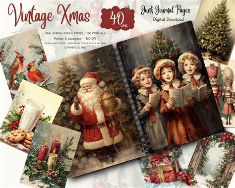 Christmas Junk Journal Kit Vintage Merry Christmas Junk Journal Pages