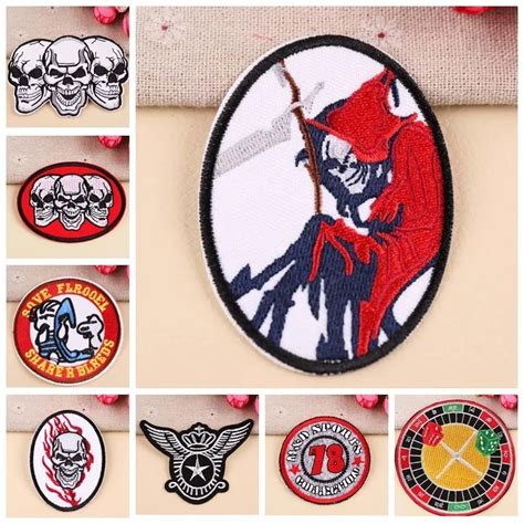 High Quality Fashion Punk Style Skull Embroidered Iron On Patches For