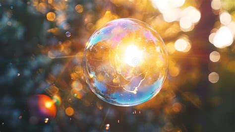 Ethereal Soap Bubble Floating In Sun Dappled Forest Magical Light Play