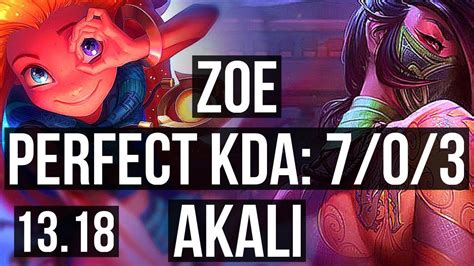 ZOE Vs AKALI MID 7 0 3 70 Winrate Godlike KR Master 13 18