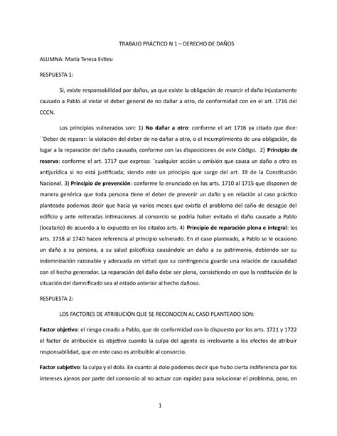 TP 1 Derecho DE Daños TP 1 TRABAJO PRÁCTICO N 1 DERECHO DE DAÑOS